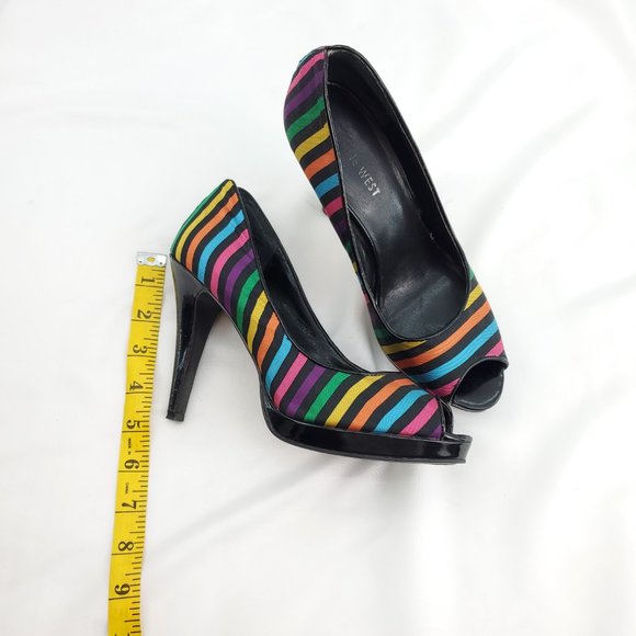Nine West Womens Multicolor Striped Rainbow Peep Toe Pump Stiletto Heels… - Picture 8 of 11
